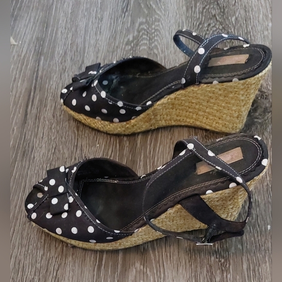 Xhilaration Wedge Peep-Toe Black and White Polka-dots Shoes Size 9 Open Toe Boho - Picture 4 of 9